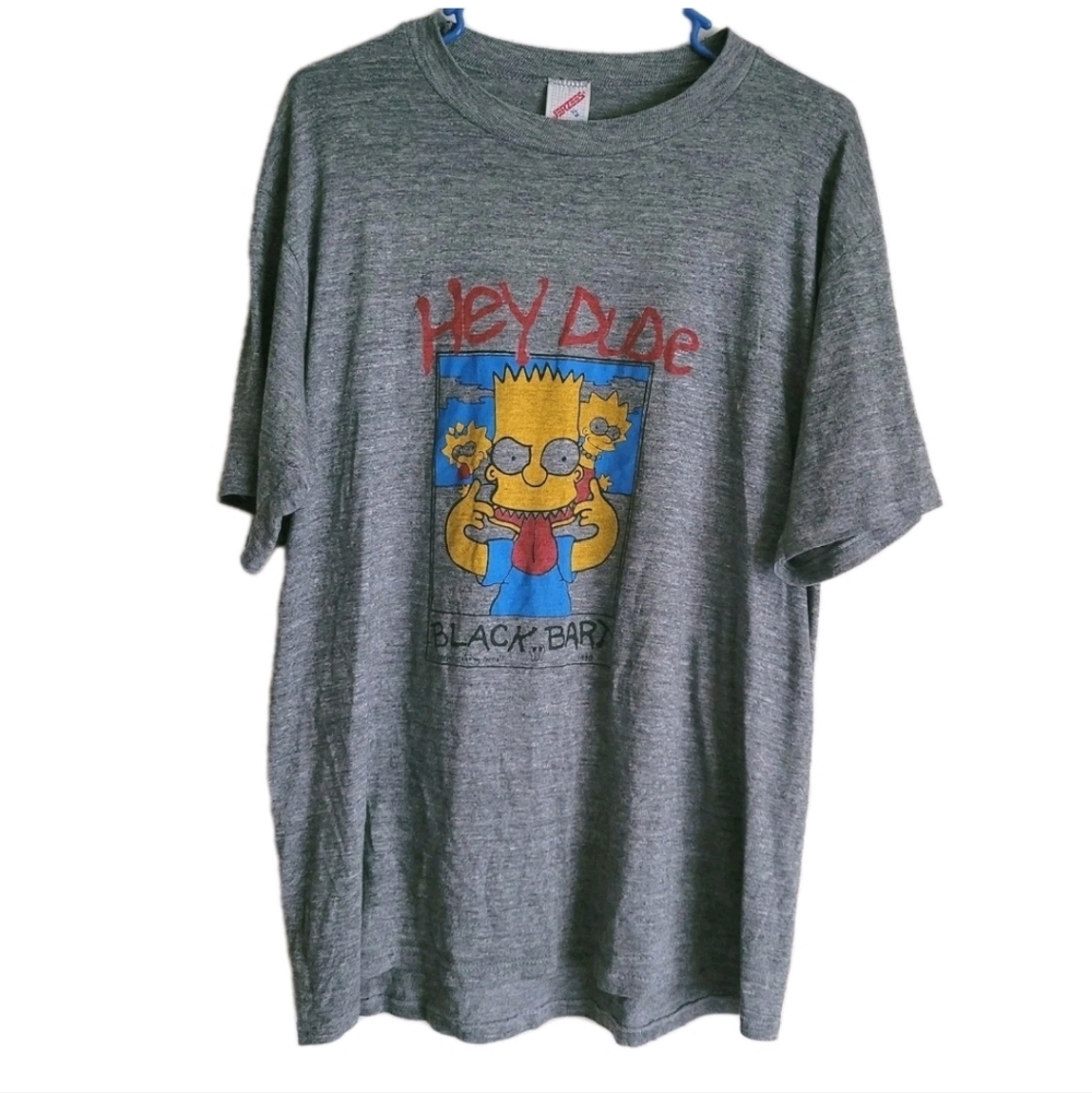 Vintage 90s Black Bart Simpson "Hey Dude" Gray T-Shirt XL Jerzees Single Stitch